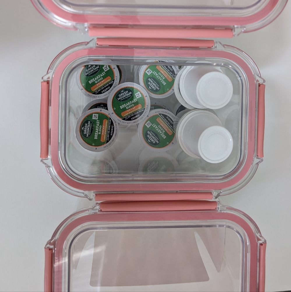 NEW Set 3 TAHARI Large Clear Food Storage Container Stackable BPA Free Snap Pink - Picture 12 of 14